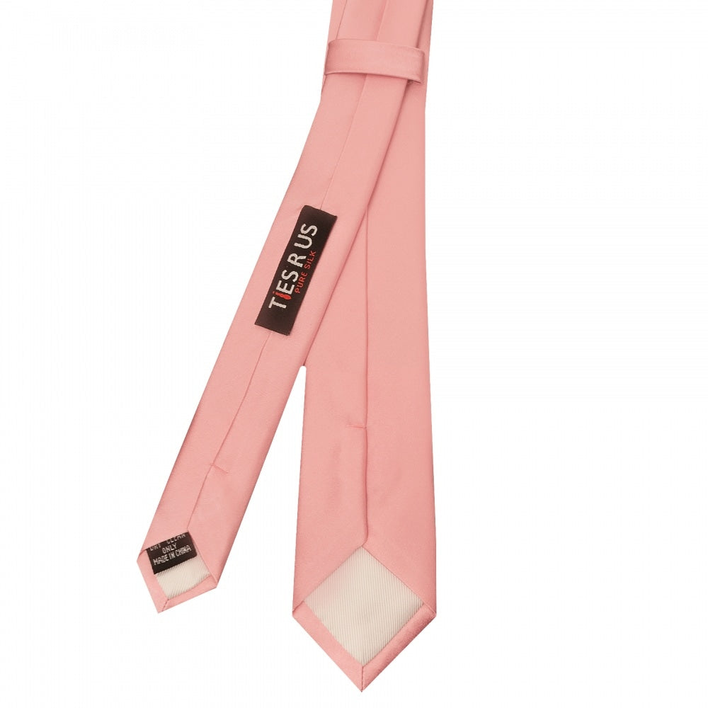 Plain Pink Satin Silk Skinny Mens Tie And Pocket Square Set 4