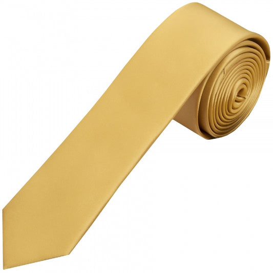 Plain Caramel Satin Silk Skinny Mens Tie 1