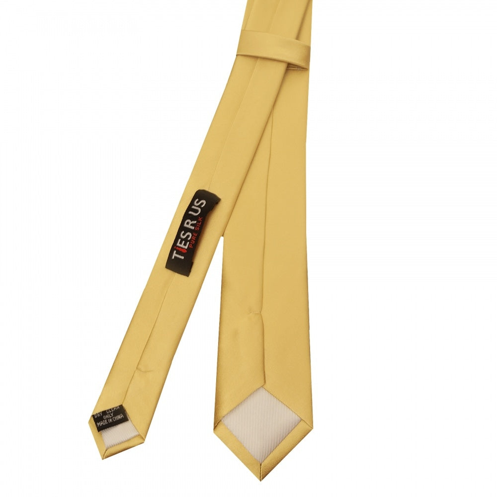 Plain Caramel Satin Silk Skinny Mens Tie 3