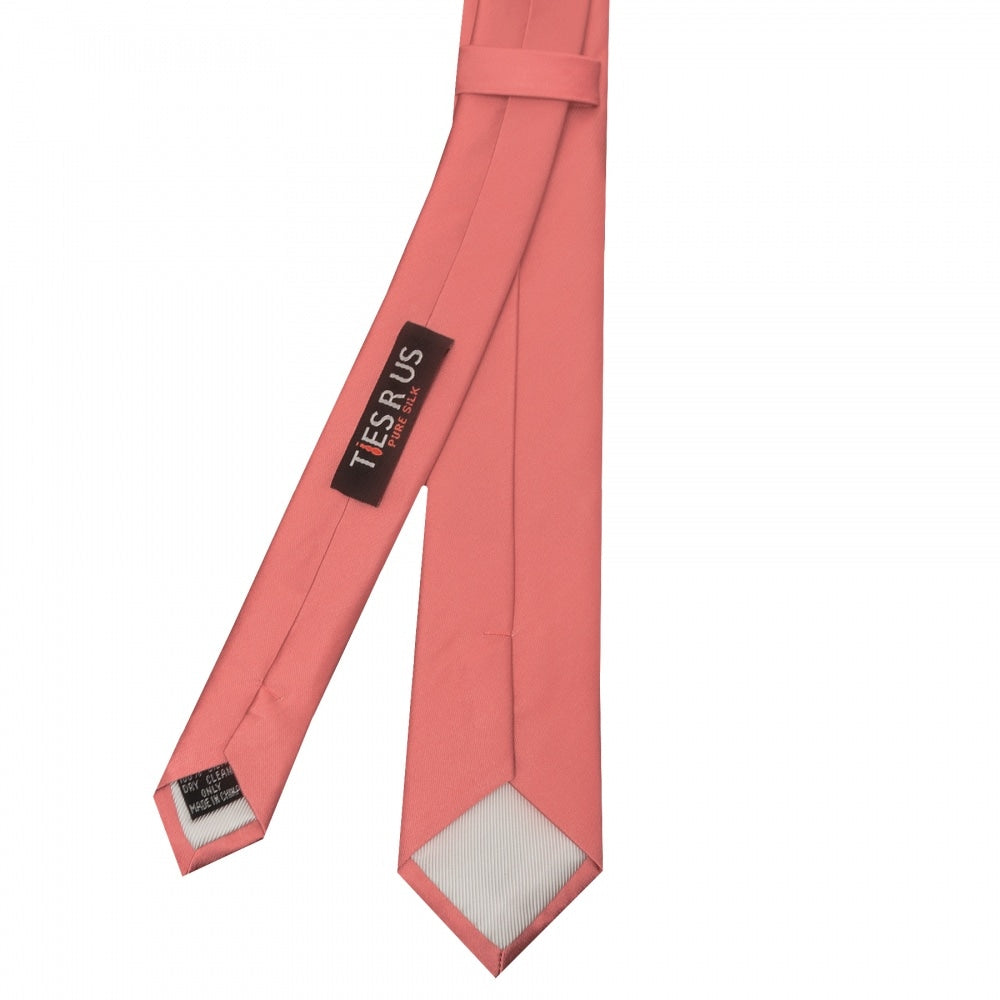 Plain Light Coral Satin Silk Skinny Mens Tie 3