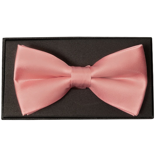 Plain Pink Satin Silk Mens Bow Tie 1