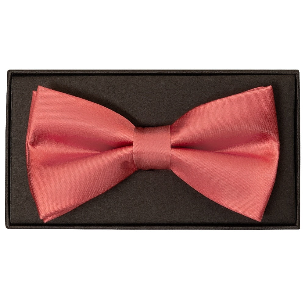 Plain Light Coral Satin Silk Mens Bow Tie 1