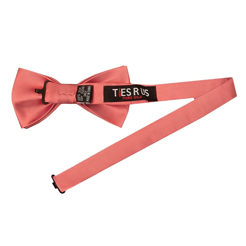 Plain Light Coral Satin Silk Mens Bow Tie And Pocket Square Set 3