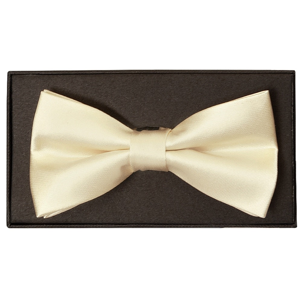 Plain Ivory Satin Silk Mens Bow Tie 1