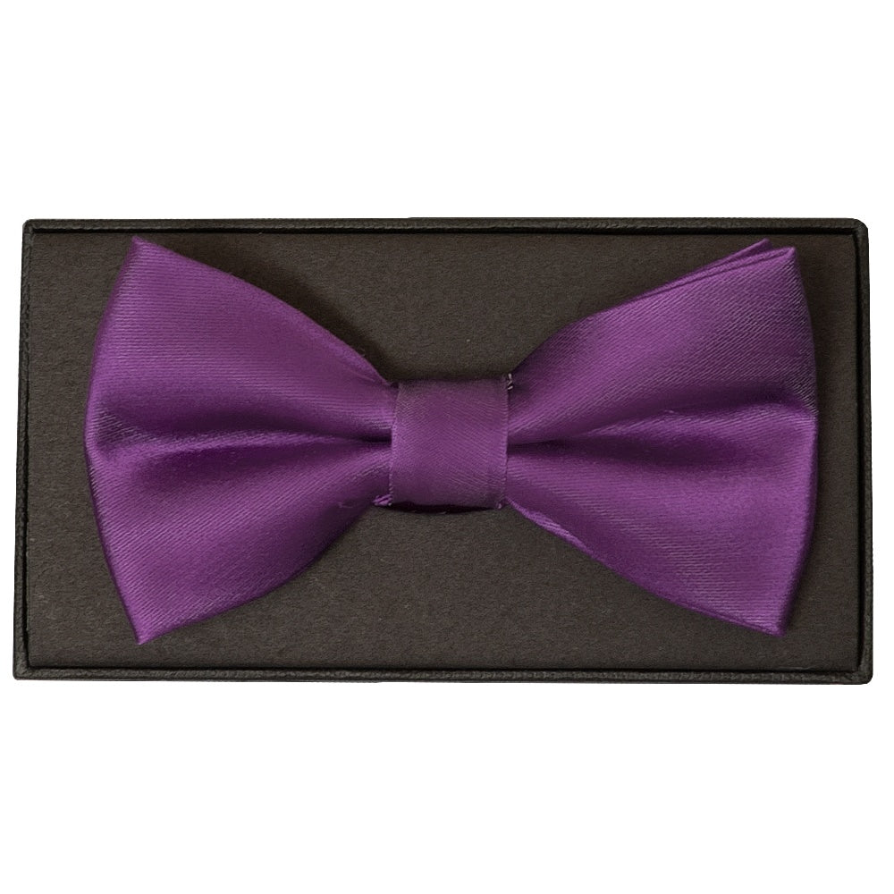 Plain Cadburys Purple Satin Silk Mens Bow Tie 1