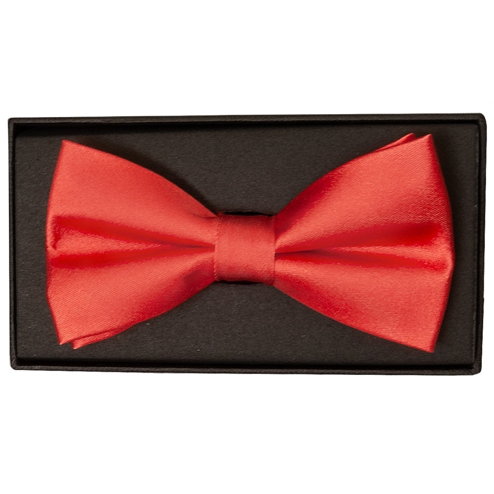 Plain Coral Pink Satin Silk Mens Bow Tie And Pocket Square Set 2