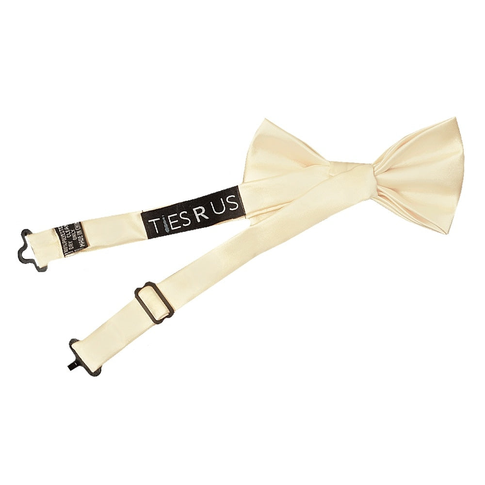 Pre Tied Ivory Satin Boys Bow Tie And Pocket Square Set 3