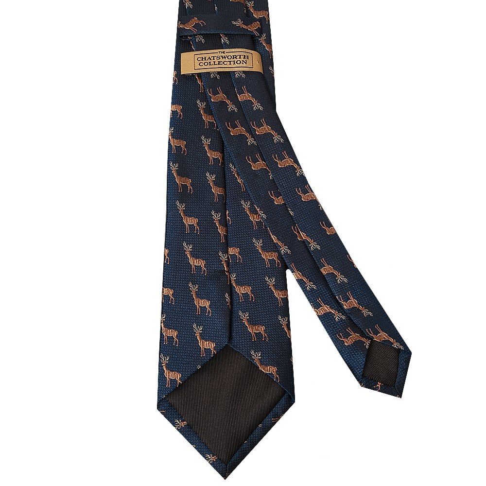 Chatsworth Collection Navy Deer Silk Classic Mens Tie 3