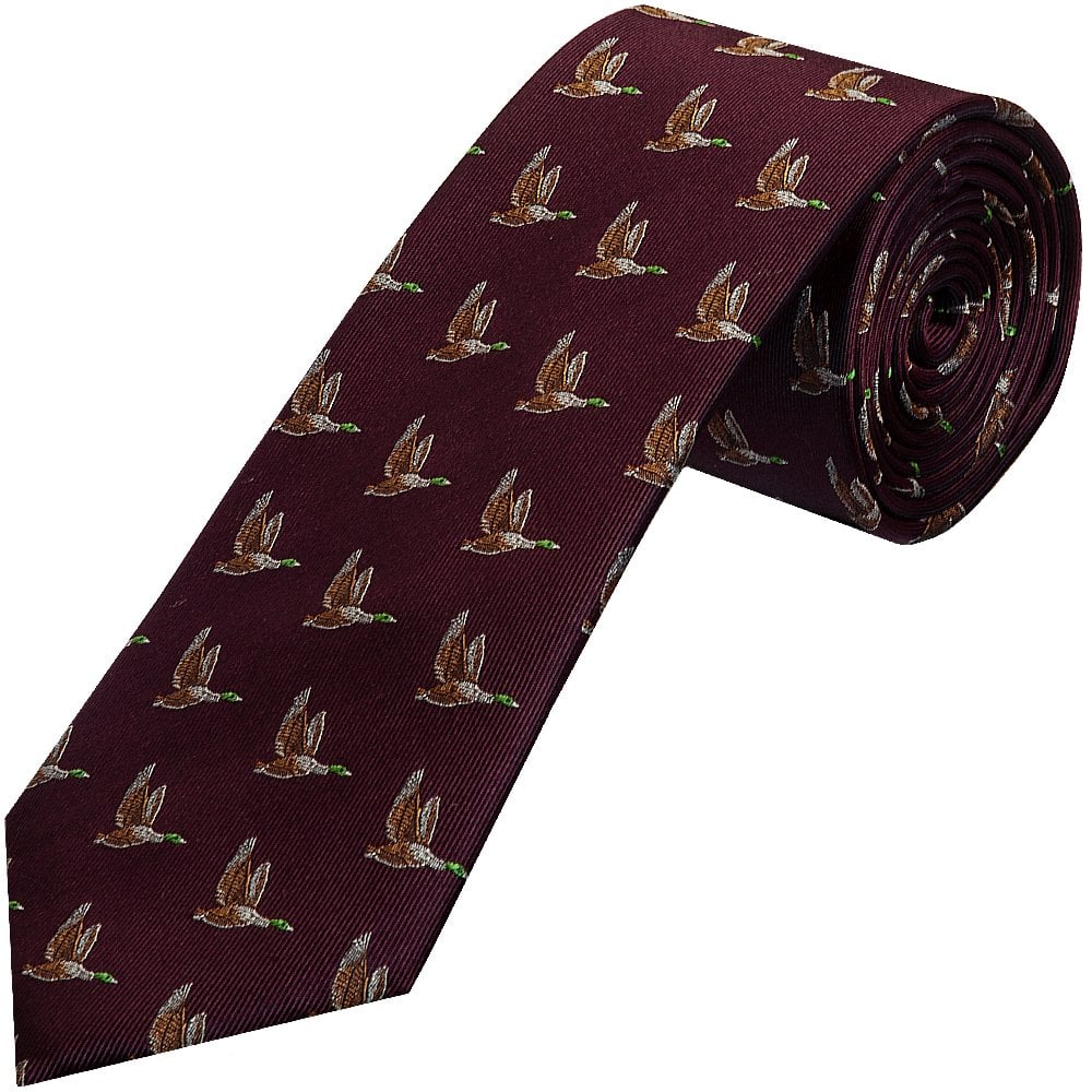 Chatsworth Collection Burgundy Flying Duck Silk Classic Mens Tie 1