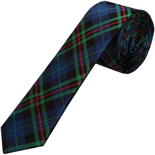 Blue And Green Tartan Silk Skinny Boys Tie 1