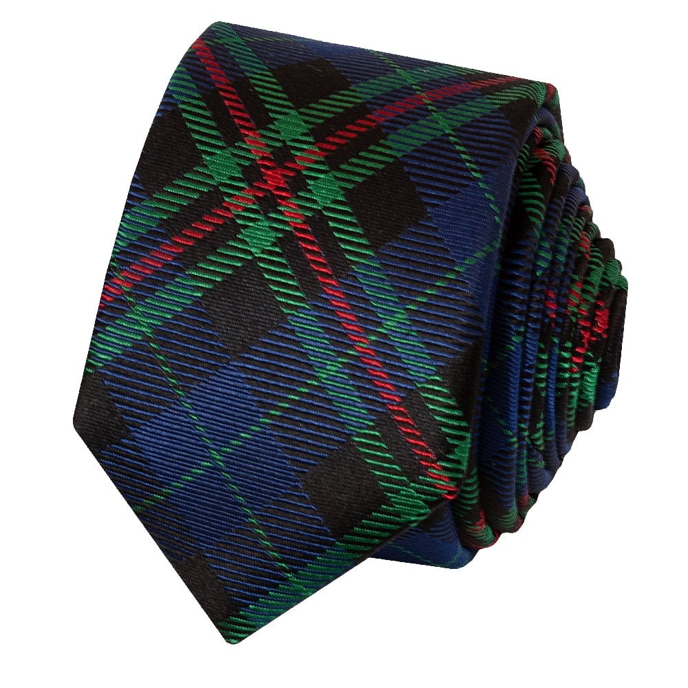 Blue And Green Tartan Silk Skinny Boys Tie 2