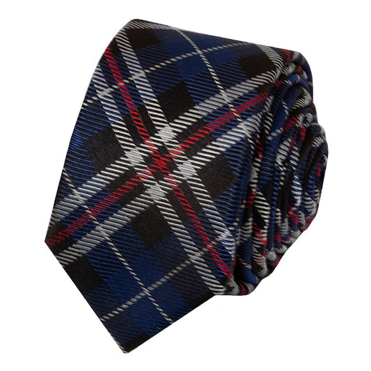 Blue And White Tartan Silk Skinny Boys Tie 2