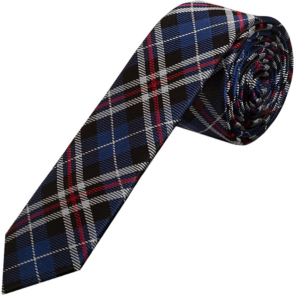 Blue And White Tartan Silk Skinny Boys Tie And Pocket Square Set 2