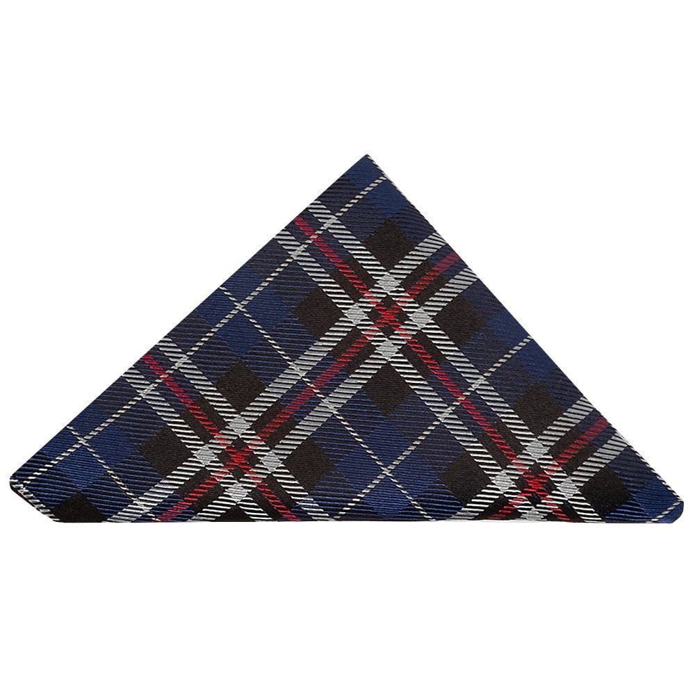 Blue And White Tartan Silk Skinny Boys Tie And Pocket Square Set 3