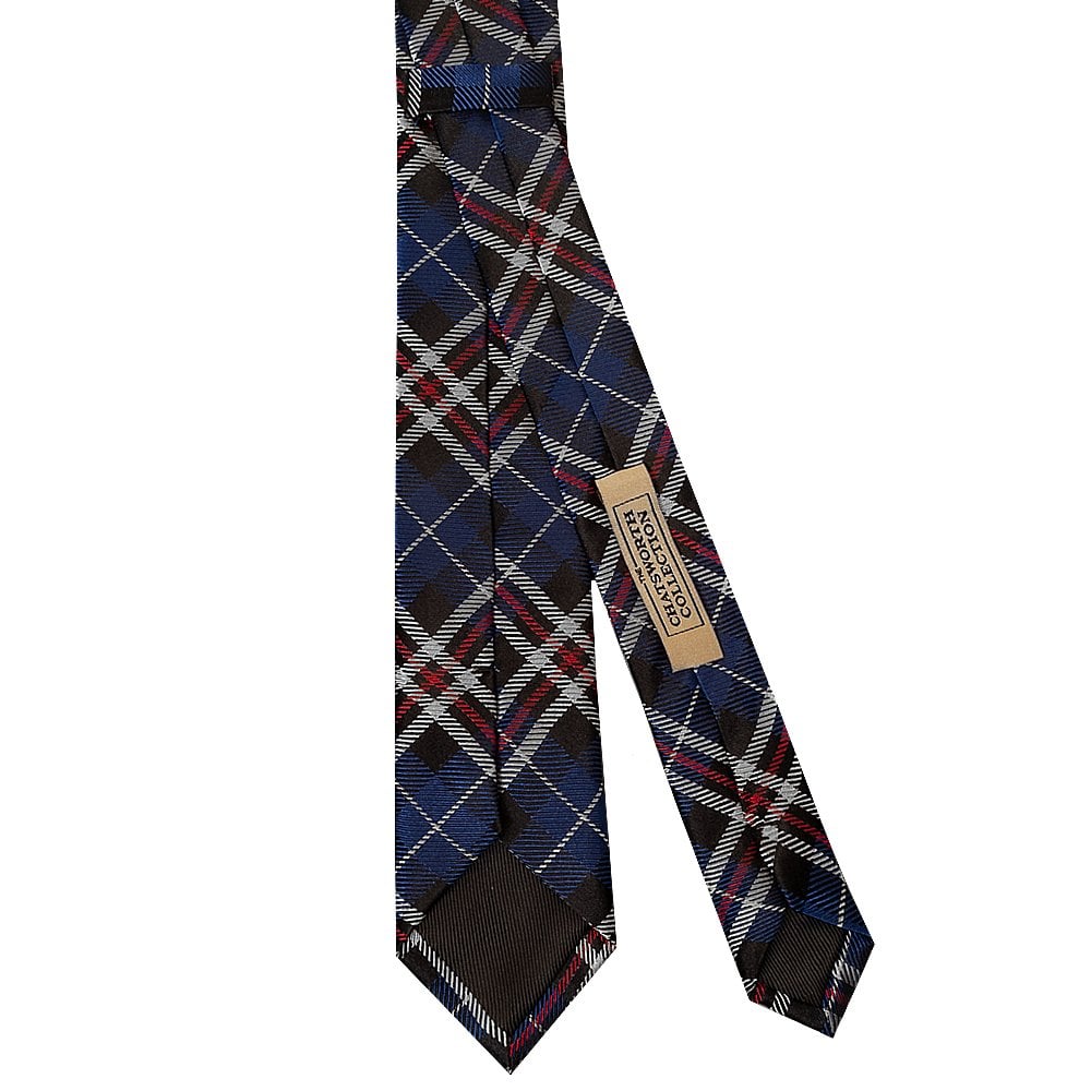 Blue And White Tartan Silk Skinny Boys Tie And Pocket Square Set 4
