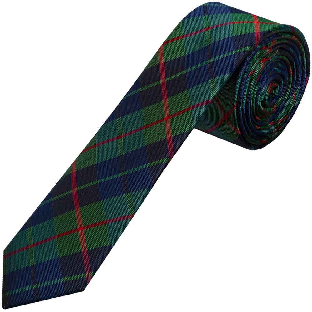 Green And Blue Tartan Silk Skinny Boys Tie 1