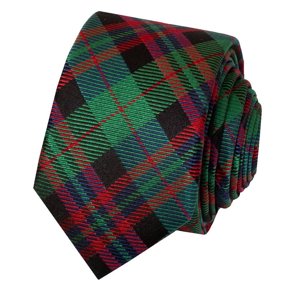 Chatsworth Collection Green And Red Tartan Silk Skinny Mens Tie 2