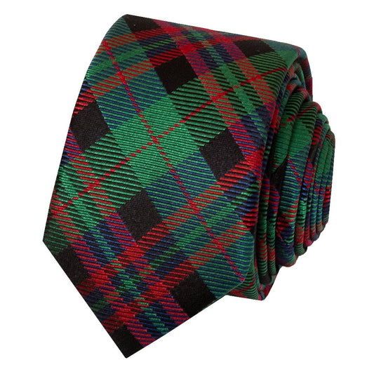 Green And Red Tartan Silk Skinny Boys Tie 2