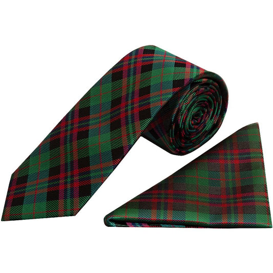 Chatsworth Collection Green And Red Tartan Silk Classic Mens Tie And Pocket Square Set 1