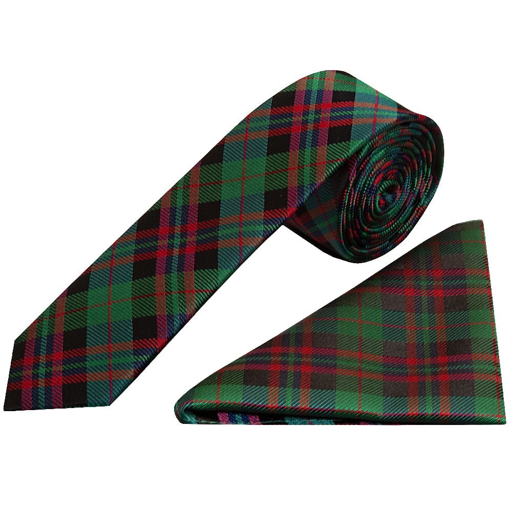 Green And Red Tartan Silk Skinny Boys Tie And Pocket Square Set 1
