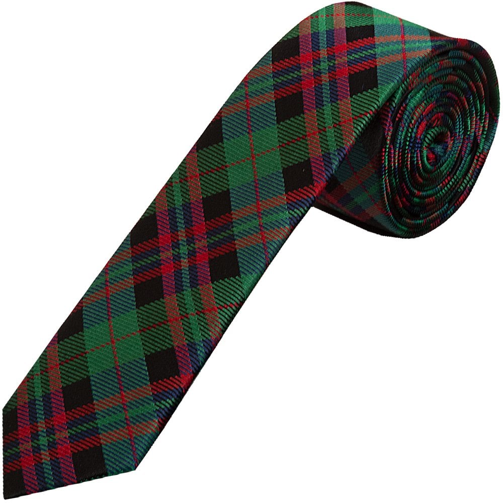 Green And Red Tartan Silk Skinny Boys Tie And Pocket Square Set 2
