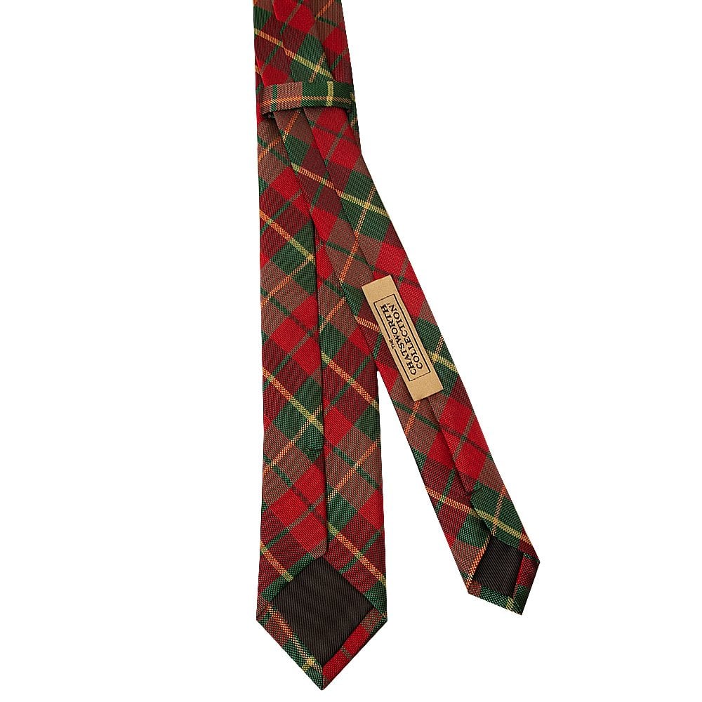 Chatsworth Collection Red And Green Tartan Silk Skinny Mens Tie 3