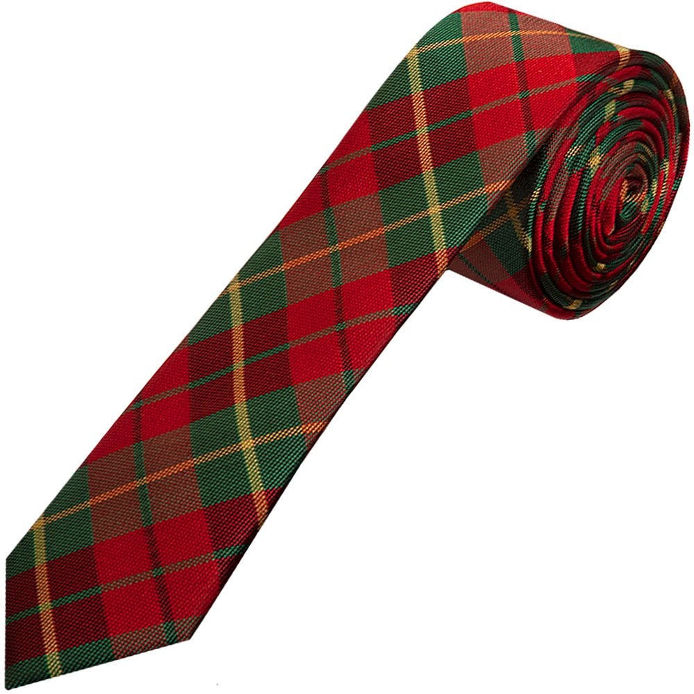 Red And Green Tartan Silk Skinny Boys Tie 1