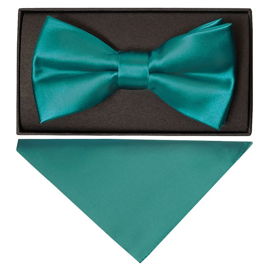 Plain Teal Handmade Mens Bow Tie And Pocket Square Set 1
