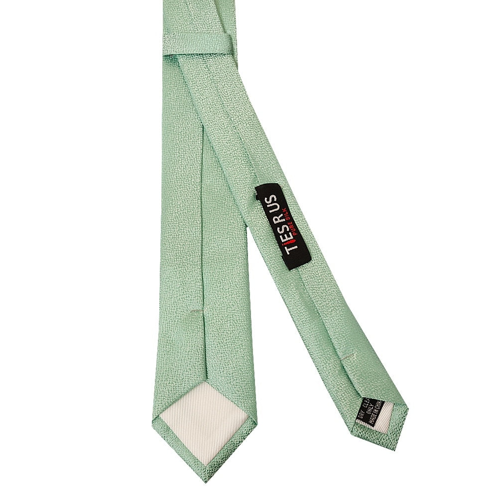 Plain Green Textured Silk Skinny Boys Tie And Pocket Square Set 4