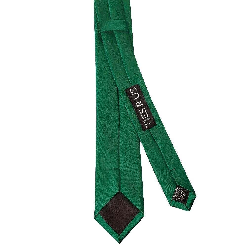 Plain Forest Green Satin Skinny Mens Tie 3