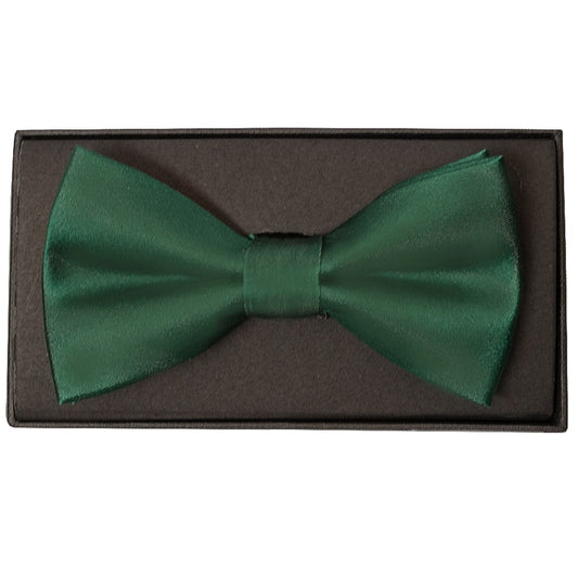 Plain Forest Green Satin Silk Mens Bow Tie 1