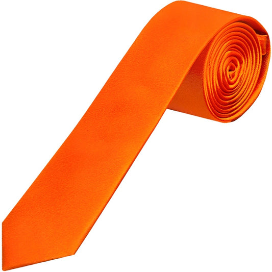 Plain Orange Satin Silk Skinny Mens Tie 1