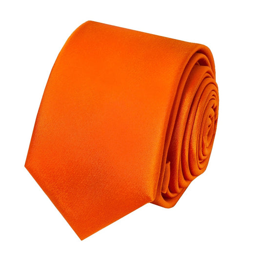 Plain Orange Satin Silk Skinny Mens Tie 2