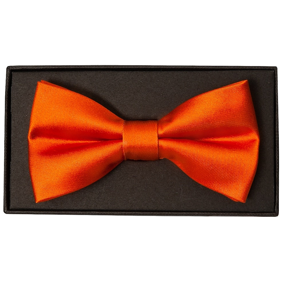 Plain Orange Satin Silk Mens Bow Tie 1