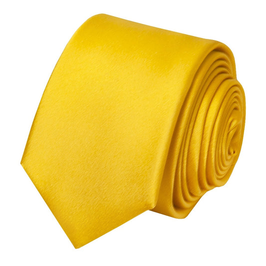Plain Bright Yellow Satin Silk Skinny Mens Tie 2