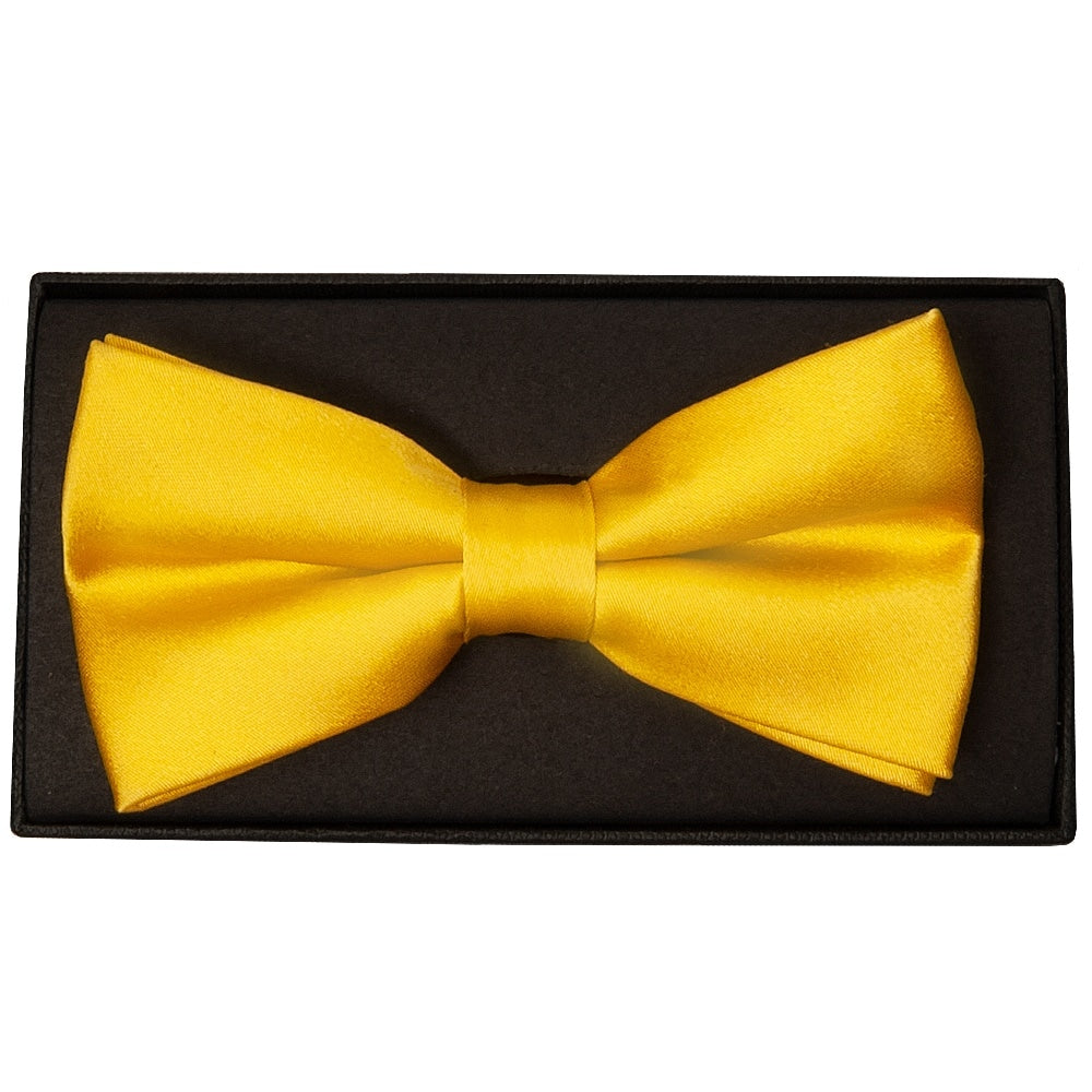 Plain Bright Yellow Satin Silk Mens Bow Tie 1