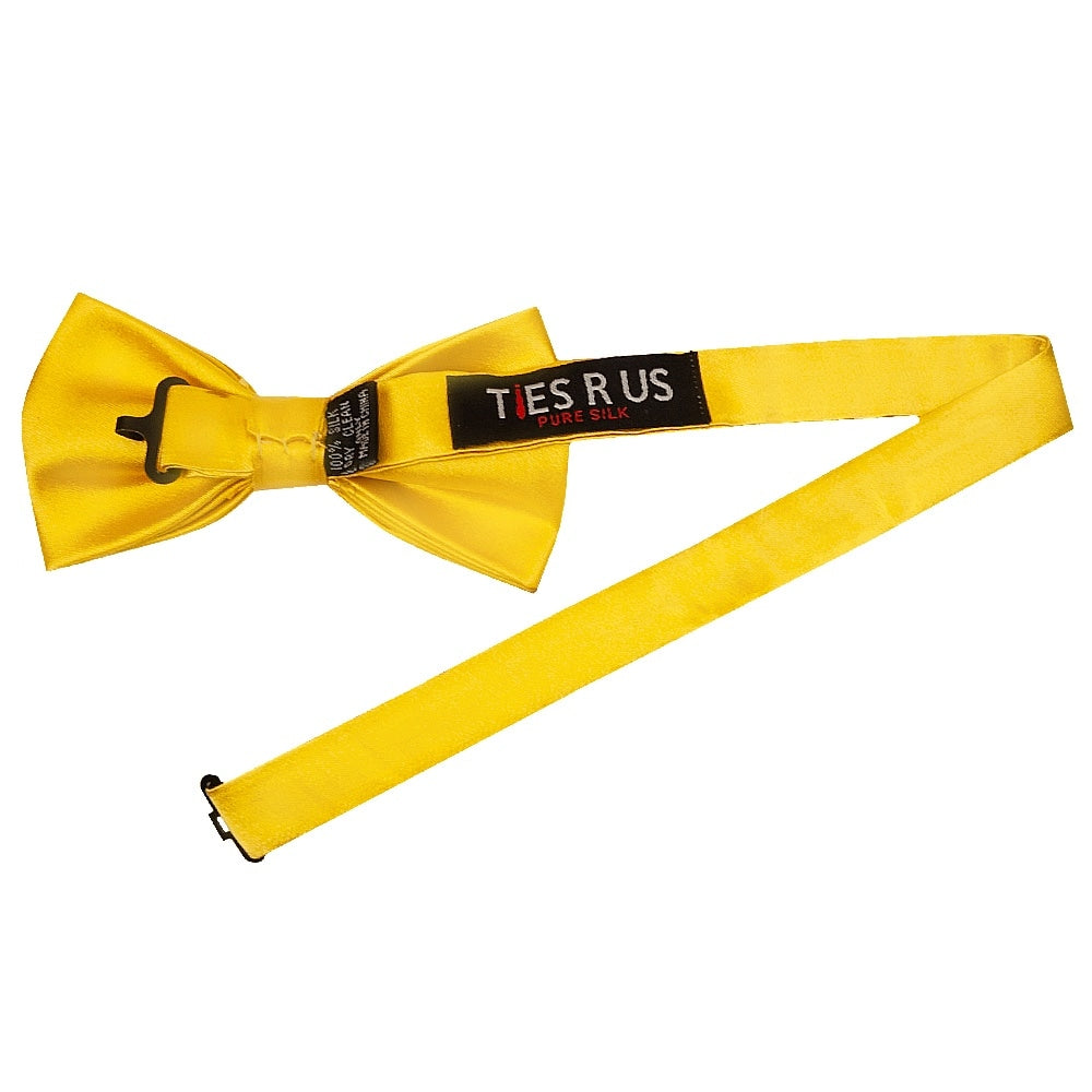 Plain Bright Yellow Satin Silk Mens Bow Tie 2