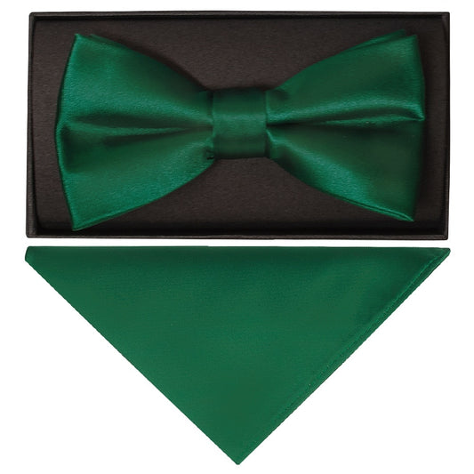 Plain Forest Green Handmade Mens Bow Tie And Pocket Square Set 1