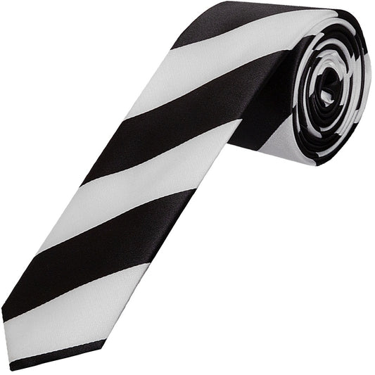 Black And White Striped Skinny Mens Football Tie And Pocket Square Set 2