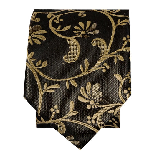 Black With Gold Floral Skinny Boys Tie 2