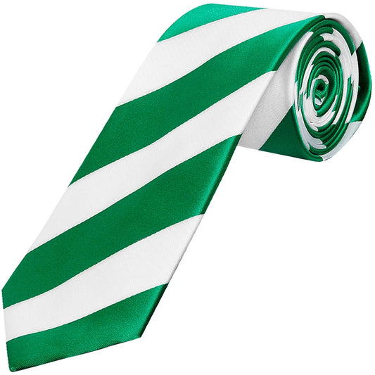 Green And White Striped Hand Made Classic Mens Football Tie 1