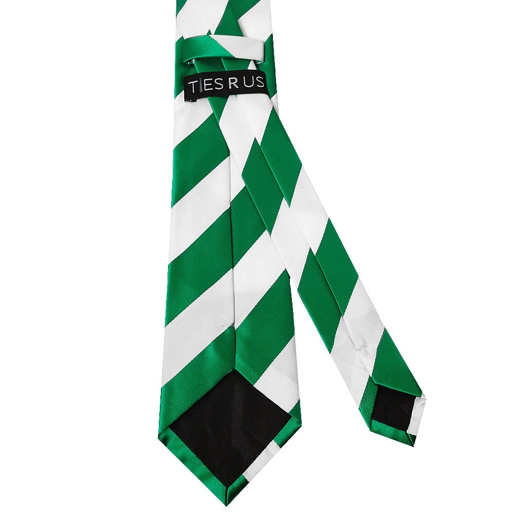 Green And White Striped Hand Made Classic Mens Football Tie 3