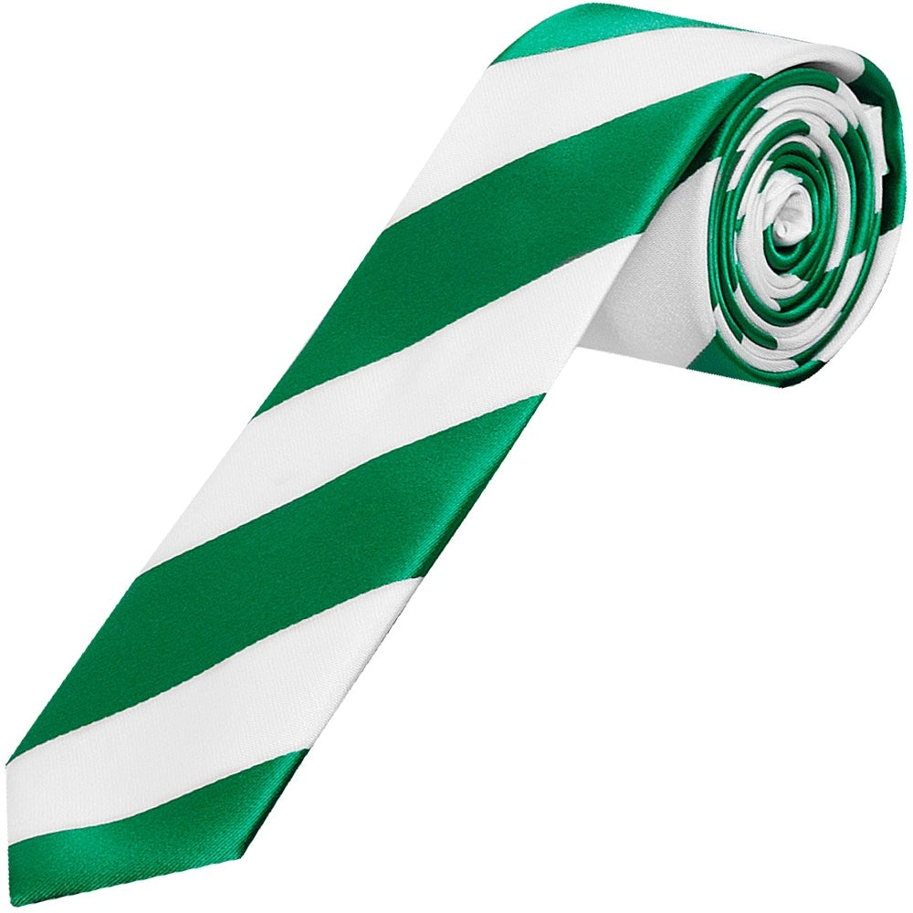 Green And White Striped Handmade Skinny Mens Football Tie And Pocket Square Set 2
