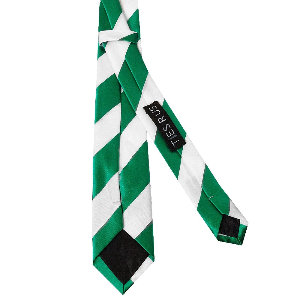 Green And White Striped Handmade Skinny Mens Football Tie And Pocket Square Set 4