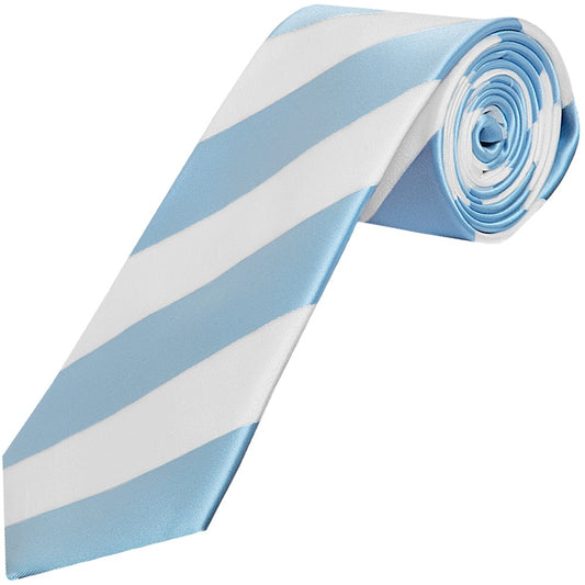 Sky Blue And White Striped Hand Made Classic Mens Football Tie 1
