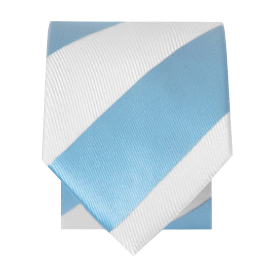Sky Blue And White Striped Hand Made Skinny Mens Football Tie 2