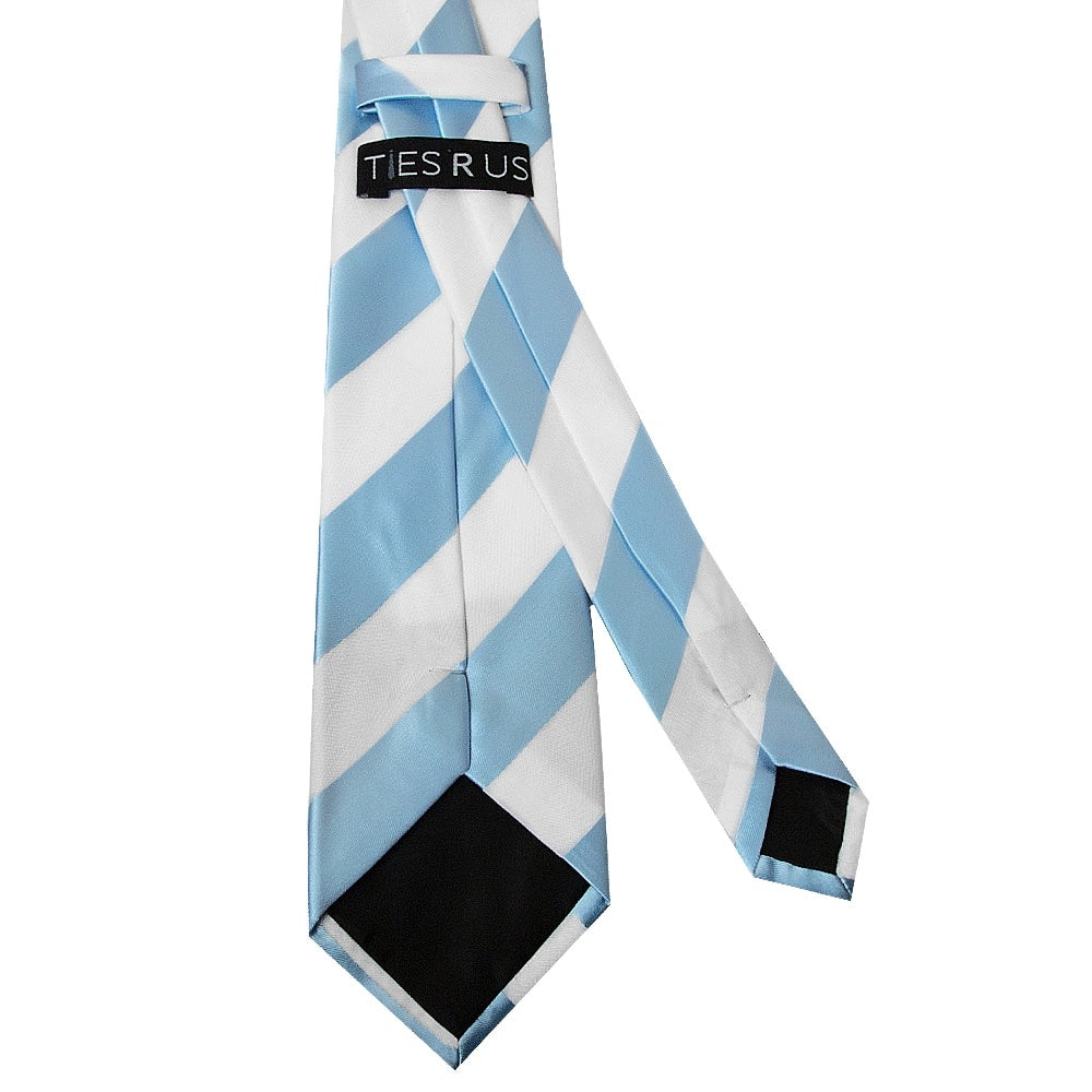 Sky Blue And White Striped Classic Mens Football Tie And Pocket Square Set 4