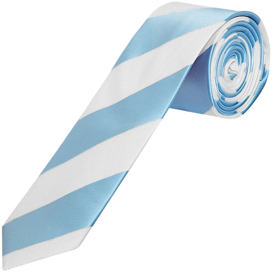 Sky Blue And White Striped Skinny Mens Football Tie And Pocket Square Set 2