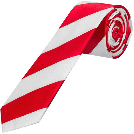 Red And White Striped Hand Made Skinny Mens Football Tie 1