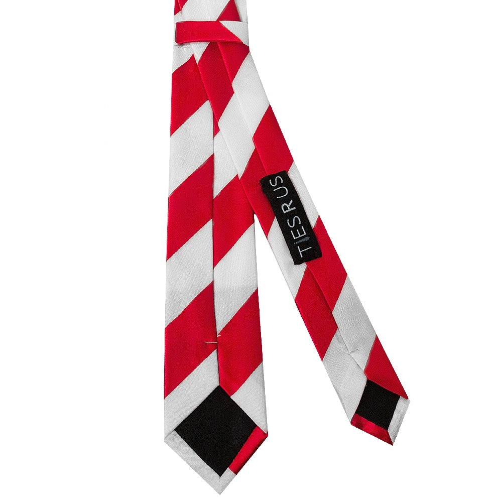 Red And White Striped Hand Made Skinny Mens Football Tie 3